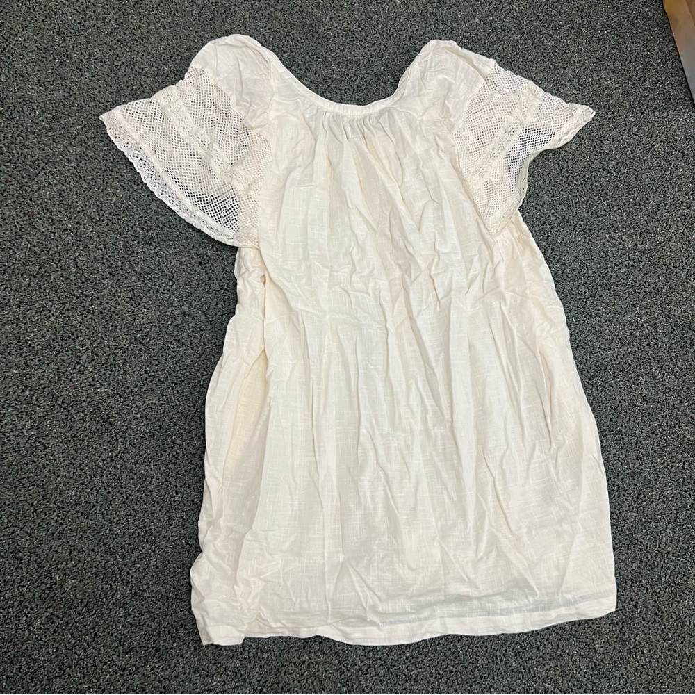 OLD NAVY Off-White Cream Flutter Lace Sleeve Swing Mini Midi Dress Open-Back M - Picture 7 of 16